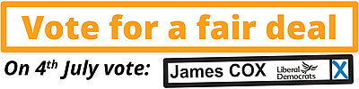 An image saying vote for a fair deal, vote for James Cox