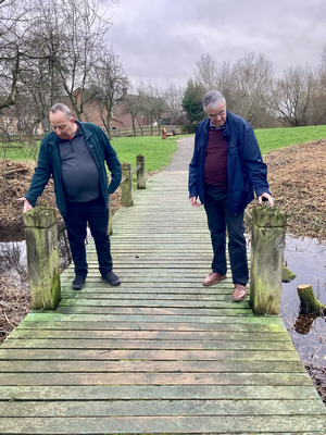 Andy Reilly and Peter Cannon on Shenley Lodge Bridge before upgrade