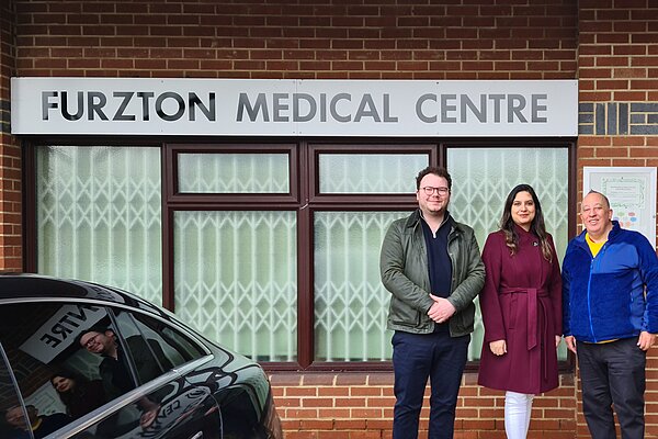 James Cox meets Councillors Saleena Raja and Peter Cannon at Furzton Medical Centre